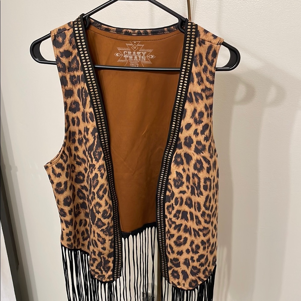 Leopard Print Fringe Vest